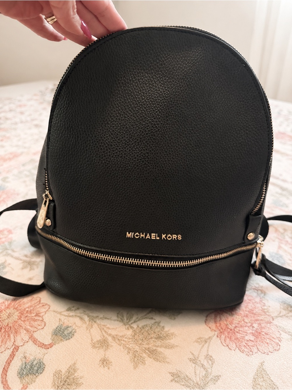 Michael Kors Black Leather Mini Backpack with Gold Hardware